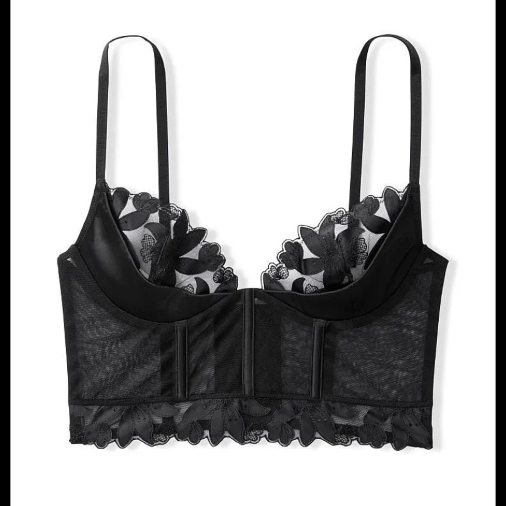 NWOT Victoria Secret Floral Embroidered Quarter Cup Corset Bra - Size 34B